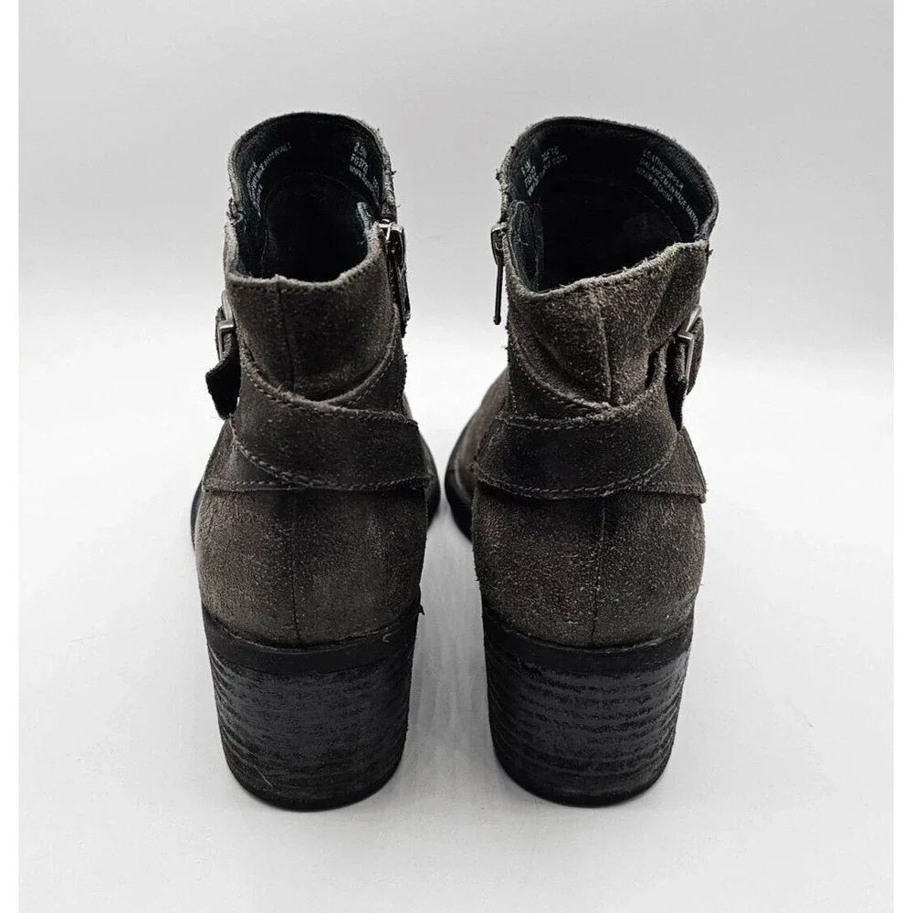 Born Womens Binghamton Ankle Booties 8.5‎ Gray Taupe Suede Moto Boot Block Heel